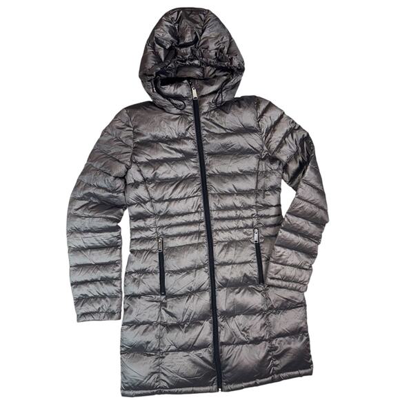 Andrew Marc Down Filled Lightweight Hooded Puffer Jacket Packable Silver Size XS - Picture 1 of 8